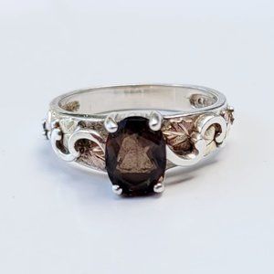 Vtg Black Hills Gold  Smoky Topaz 925 Sterling + 12K Gold Grape Vine Ring Size 8